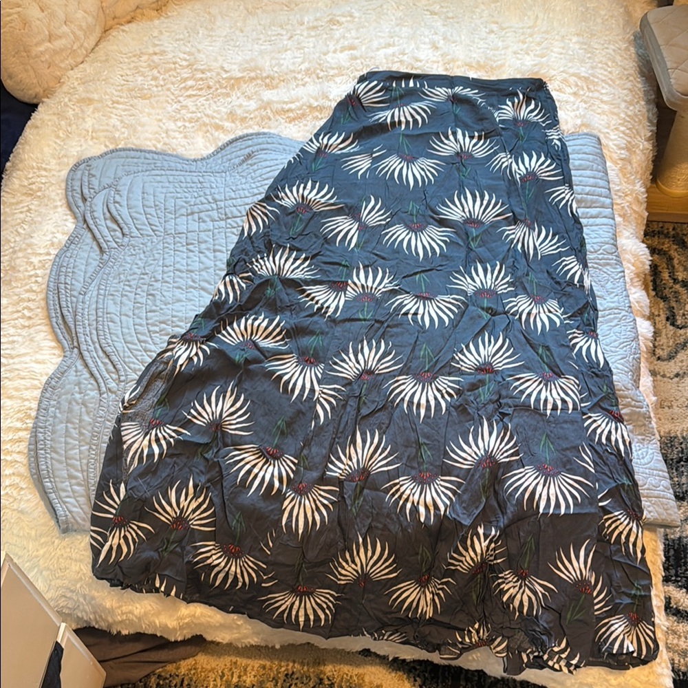 Lulu's Blue Gray Asymmetrical A-Line Midi Skirt